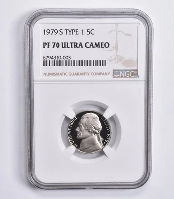 1979-S Jefferson Nickel Type 1 PF70 UCam NGC Brown Lbl *4507 - Image 1 of 4
