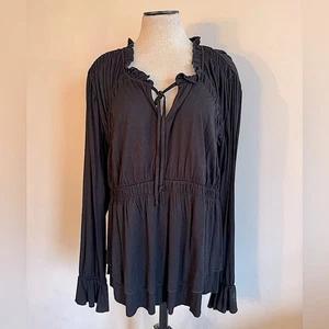 Camisa Blusa Boston Proper Negra con Volantes Manga Larga Top XL NUEVA SIN ETIQUETAS - Imagen 1 de 3