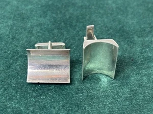 Gemelli Vintage 925 MCM Taxco 1” Sterling Rettangolo Curvo - Foto 1 di 5