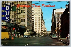 1964 Portland, OR Postcard - Downtown Portland Street Scene - Picture 1 of 2