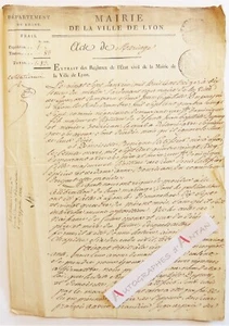 ● Baron de VAUXONNE LYON 1813 signature Acte de Mariage Patissier Dupuy Rhône - Picture 1 of 5