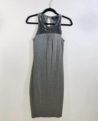 Maxi Vestido MOSSIMO Halter Cuentas Gris Suave Talla XS Algodón Elástico Completamente Forrado Foto 1 de 4