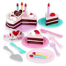 Play Birthday Cake Pretend Kids Food Cutting Party Princess Candles Dishes 24pcs