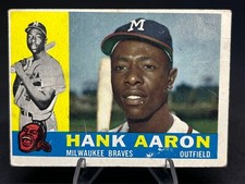 1960 Topps Baseball Card Hank Aaron #300 BV $250 KB