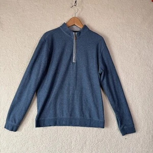 Johnnie O Sweater Mens Large Quarter Zip Performance Blue Cotton Blend Tencel - Picture 1 of 8