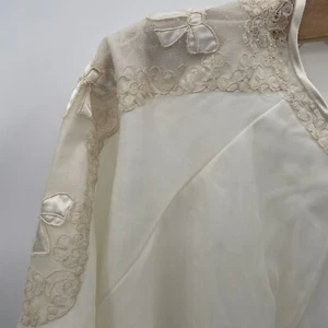 Vtg Chevette White Babydoll Peignoir Puff Sleeve Sheer Night Dressing Gown Bows - Picture 1 of 9