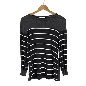 Hazel Women’s Size XS Charcoal Grey Striped Waffle Knit Lightweight Sweater Top - Picture 1 of 10