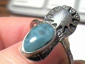 STERLING SILVER 925 ring SUN LARIMAR artisanal handmade small delicate NICE Sz 8 - Picture 1 of 6