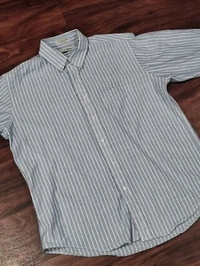 LL Bean Long Sleeve Shirt Size 16.5x32 Blue Stripe RN 71341 Cotton/Poly Blend US - Picture 1 of 7