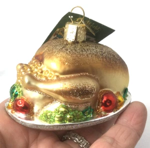 Alte Welt Weihnachten 2019 Glas Hänge Ornament Truthahn Platte Glitzer - Bild 1 von 5