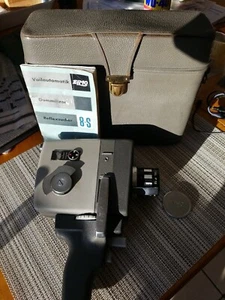 CLEAN WORKING Vintage Elmo 8-S Zoom Auto Eye 8mm Film Movie Camera Case Manual - Picture 1 of 12
