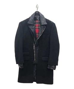 DSQUARED2 Leather switching wool long coat Size: 48 Black Men - Picture 1 of 10