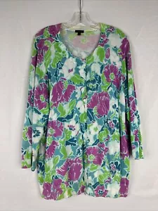 Talbots Cardigan Sweater Womens Plus Size 3X Floral 3/4 Sleeve Button Up Beach - Picture 1 of 16