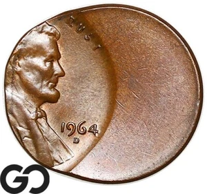 1964-D Lincoln Cent Memorial Penny, Mint Error, 60% Off-Center Strike - Picture 1 of 3