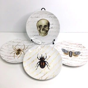 4 Ernte grüne Beilagenteller Halloween Gothic Skelett Käfer Spinne Totenkopf - Bild 1 von 10