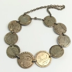 Vtg Antique Victorian Sterling Silver 10 Love Token US Dime Link Bracelet FZZ - Picture 1 of 4