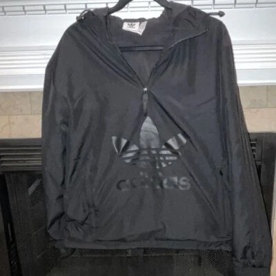 Adidas Black Windbreaker Pullover Jacket Half Zip Logo Athletic Size Small - Image 1 of 4