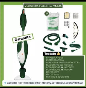 ASPIRAPOLVERE VORWERK FOLLETTO VK135 CON HD35 ORIGINALE+GARANZIA +TUBO+SACCHETTI - Foto 1 di 6