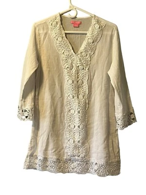 Isaac Mizrahi Mujeres Crochet Túnica Gasa Estilo Top Boho Campesino Playa Talla Pequeña Foto 1 de 4
