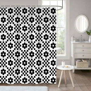 Black White Checkered Shower Curtain Retro Cute Funky Kids Bath Decor 60"x72" - Picture 1 of 7