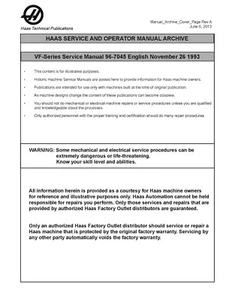 Haas Milling Machine 96-7045 VF Series Service Manual & Operator Guide 1993 - Picture 1 of 2