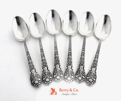 Antiguo Medici plata de ley 6 cucharas de postre Gorham 1880 sin monogramas Foto 1 de 4