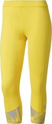 New Womens Ladies Adidas TechFit Capri Pants Leggings Jogging Gym Bottoms Yellow - Image 1 of 2