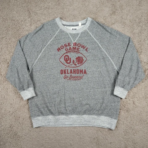 Oklahoma Sooners Tailgate 3/4 Sleeve Sweatshirt L Gray 2003 Rose Bowl OU Boomer Cover