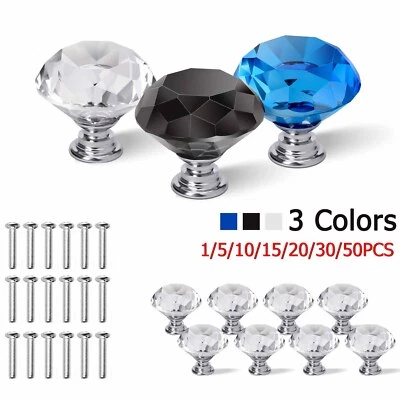 Lot of Diamond Shape Crystal Glass Cabinet Knobs Cupboard Pulls Drawer Handles - Image 1 of 4