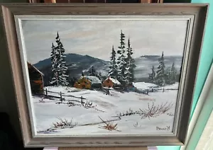Ölgemälde auf Leinwand - Winterdorf Landschaft Künstler signiert 58x48cm - Bild 1 von 5