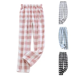 Womens Soft Plush Lounge Sleep Pyjama Pajama Pants Fleece Plaid Winter Sleepwear - Picture 1 of 25