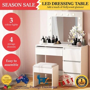 Artiss Dressing Table Set Stool 12 Led Bulbs Makeup Mirror White Vanity Dresser - Picture 1 of 8