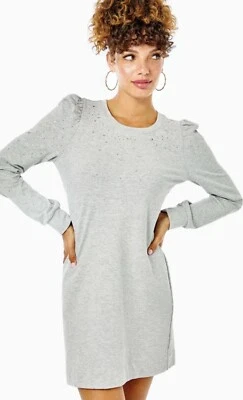 NWT Lilly Pulitzer Jansen Heathered Seaside Grey Rhinestone Sweater Dress Sz XL - Image 1 of 4