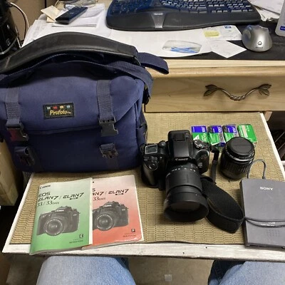 Canon EOS Elan 7 35mm Camera Bundle Body With 2 lenses. And With Some 35mm film - Image 1 of 4