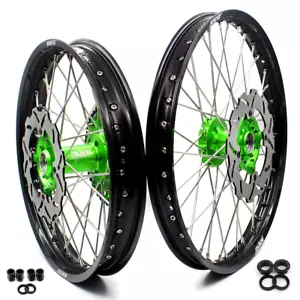 KKE 21/18 Dirt Bike Wheels CNC Rim Fit Kawasaki KX125 KX250 2003-2005 Green Disc - Bild 1 von 11