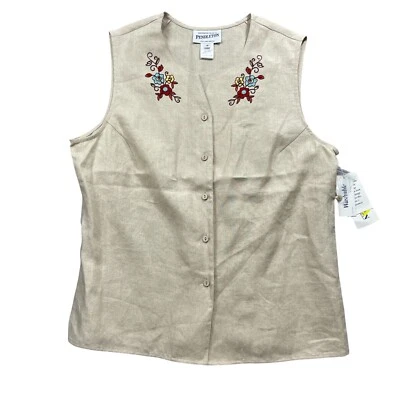 Pendleton Vest 14 New w/Tags Spice Island Sleeveless Embroidered Flowers Linen - Image 1 of 4