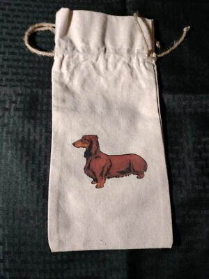 Linda bolsa de vino con emblema de perro Daschaund marrón Foto 1 de 2