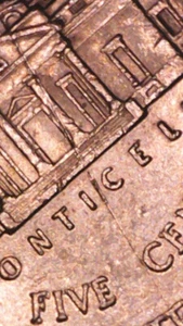 2012 P Jefferson Nickel 5 Cent, AU, FS Long Die Crack Thru Monticello, #MSN-043 - Picture 1 of 8
