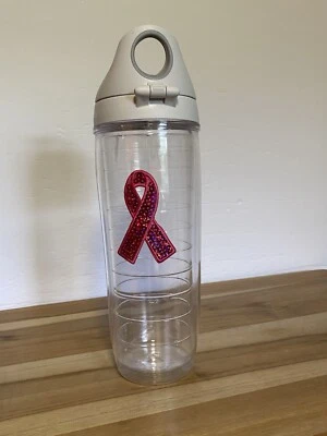 Tervis Pink Sequin Breast Cancer Awareness Ribbon 24 oz Water Bottle w/Gray Lid - Image 1 of 4