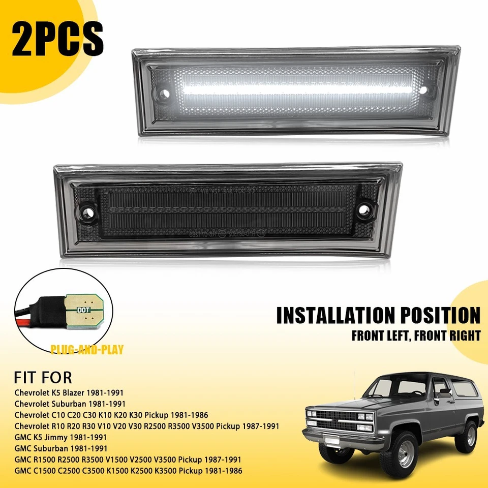 Для 1981-1991 Chevy GMC Truck Blazer пригородный дым белый светодиодный передний фонарь крыла - Изображение 1 из 4