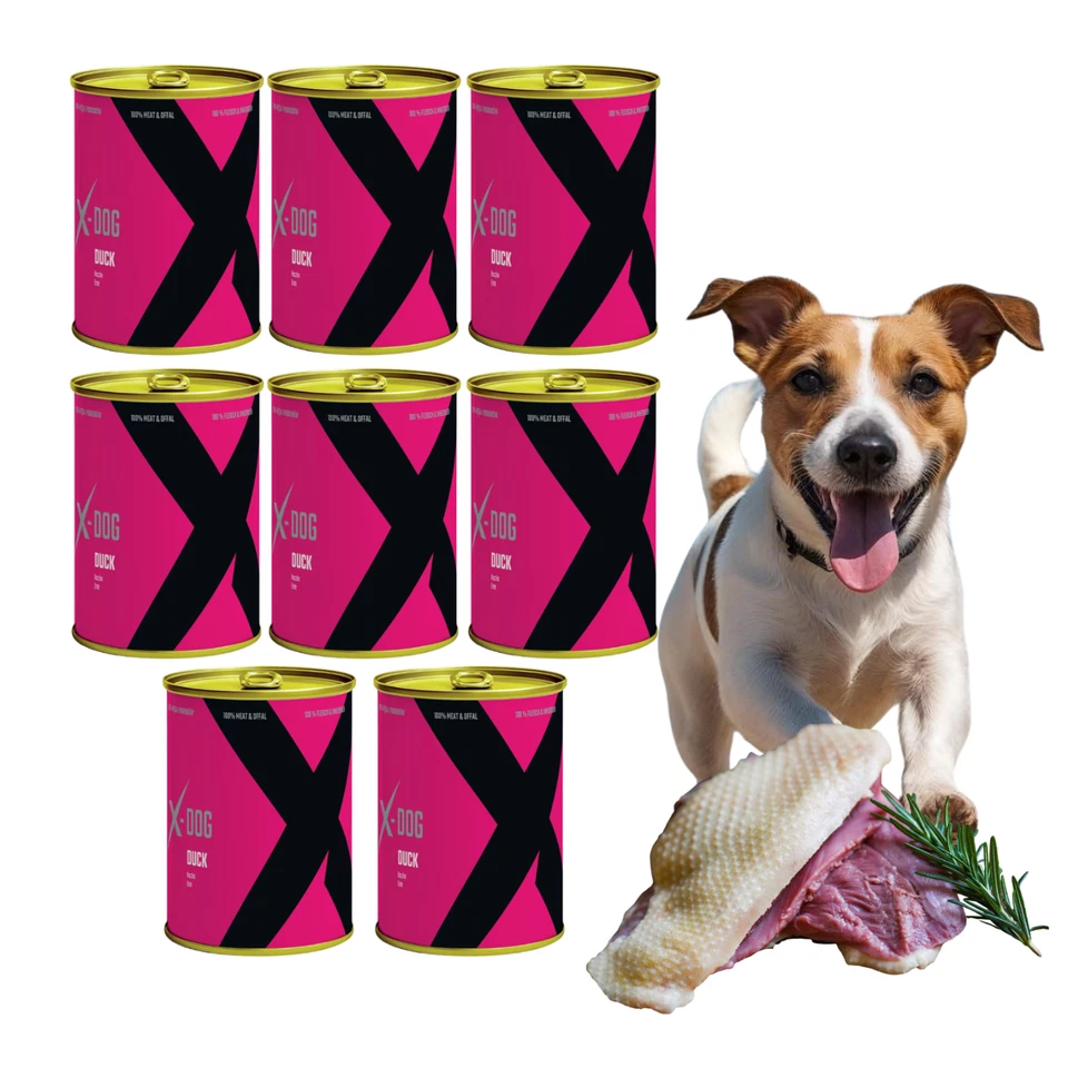 Hundefutter Nassfutter Hund 8 x 1200g mit Ente Getreidefrei Monoprotein X-DOG - Bild 1 von 4