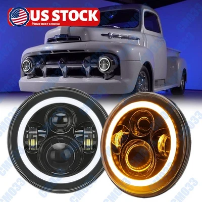 Пара круглых светодиодных фар 7 дюймов с белыми дневными ходовыми огнями Angel Eye для Ford F1 1948-1952 годов выпуска - Изображение 1 из 4