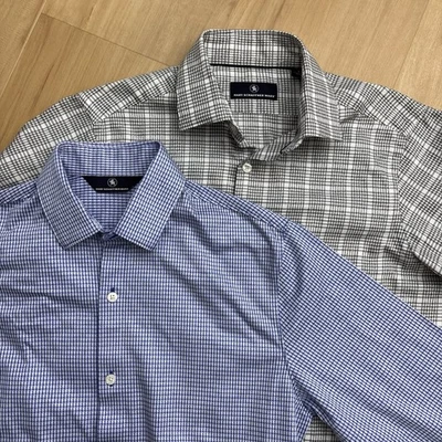 Hart Schaffer Marx Men’s Small Button Up Lot (2) Long Sleeve Cotton Glen Plaid - Image 1 of 4