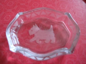 Vintage Scottish Terrier Laser geätzte Kristall Schmuck Schale/Tablett - Bild 1 von 5