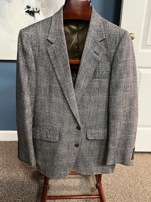 Jaqueta Blazer Harris Tweed Vintage Eagle Anos 70 40 Cinza Lã Escocesa Fabricada nos EUA - Imagem 1 de 4