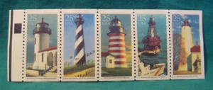 25c Lighthouses Mint NO GUM Booklet Pane of 5-Scott #2470-74-Issued 1990 - Picture 1 of 2