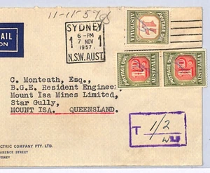AUSTRALIA UNPAID Air Mail Cover Sydney Mount Isa QLD Postage Dues 1957 XK12 - Picture 1 of 12
