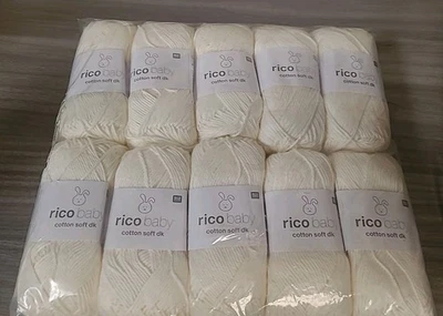 10 Rico Baby Knitting Wool Yarn Cotton Soft White  10 X 50G #C2 - Image 1 of 4