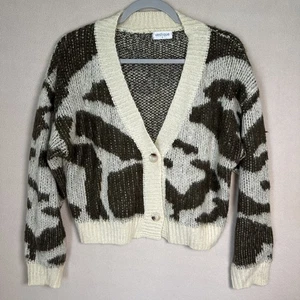 Vestique Cárdigan Suéter Mujer S Verde Crema Estampado Vaca 2 Botones Manga Larga - Imagen 1 de 14