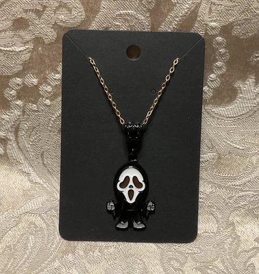 Scream Ghost Face Spooky Halloween Charm Gold Necklace 18” - Image 1 of 2